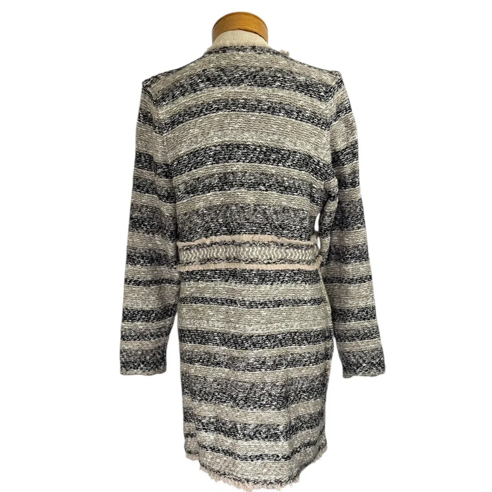 Chico’s Size 1 Knit Coatigan Cardigan Sweater Coatigan Stripe Long Relaxed Boho - Picture 6 of 9